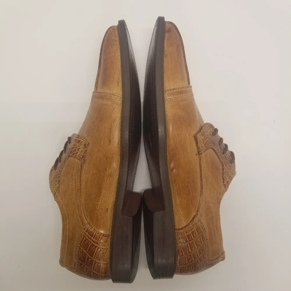 Antonio Cerrelli Elite 6436 Mens Size 8.5 Tan Faux Leather Croc Print Oxford
